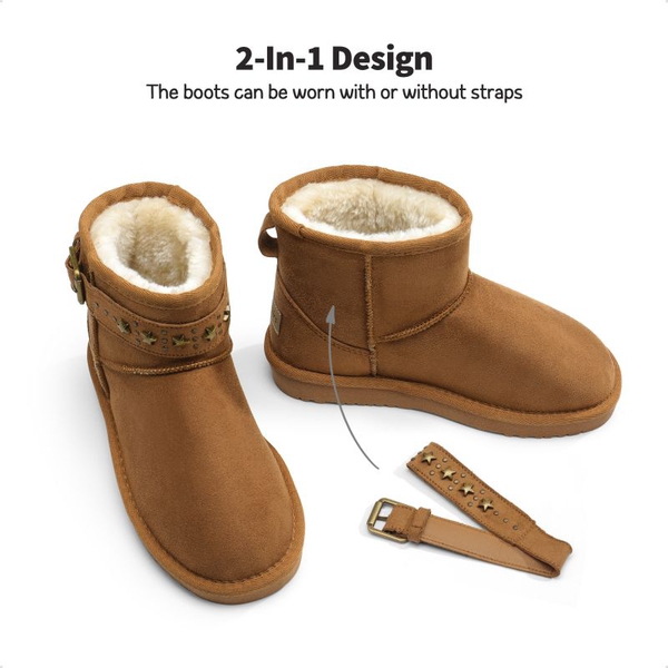 [FuzzyClassic Kid's Low Boot] Kids Faux Fur-Lined Snow Boots - CAMEL - 1